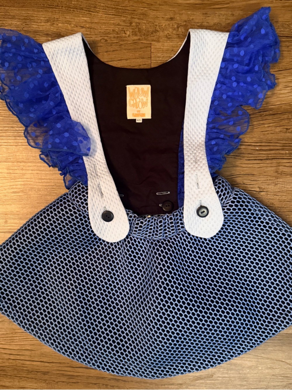 Blue Layered Ruffle Dress with White Strap Detail for Girls